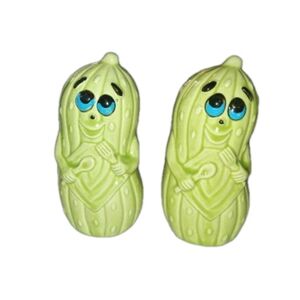 Vintage Anthropomorphic Cucumber Salt & Pepper Shakers New Old Stock Japan